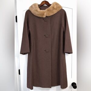 Vintage 50s Wool Coat with Real Fur Collar
